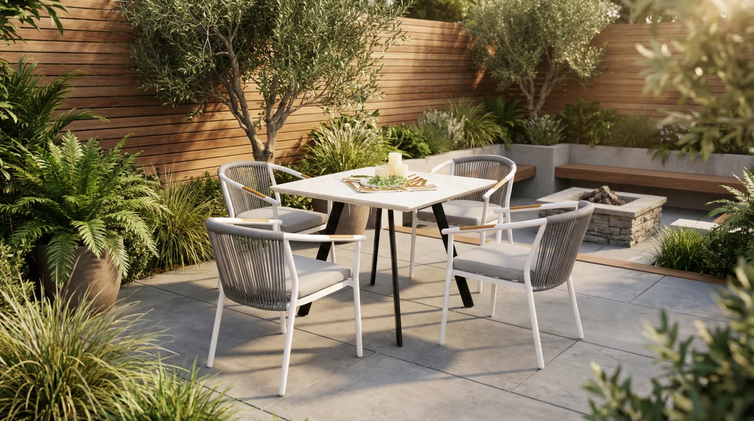 Goodwin 4-seat Weatherproof Aluminum Frame Square Dining Table Set